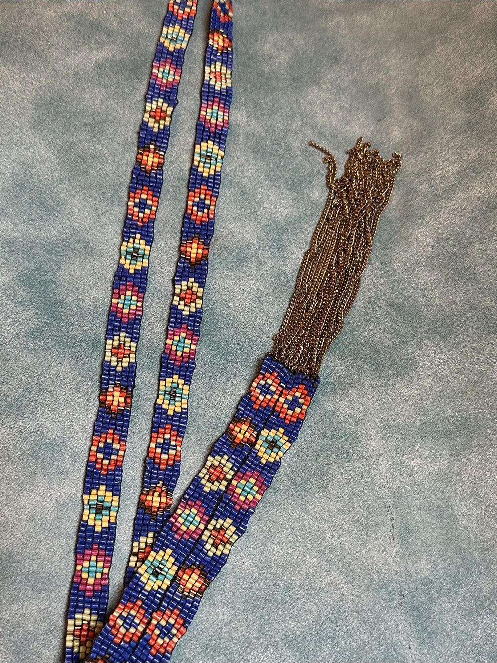 Vintage Beaded Gerdan Necklace unique jewelry boho western metal fringe